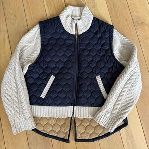 Veronica Beard Cream Knit with Tan Quilted Lining